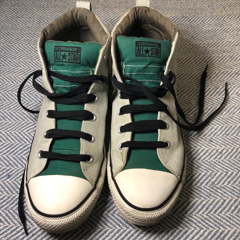 Gray and Green Converse All Stars